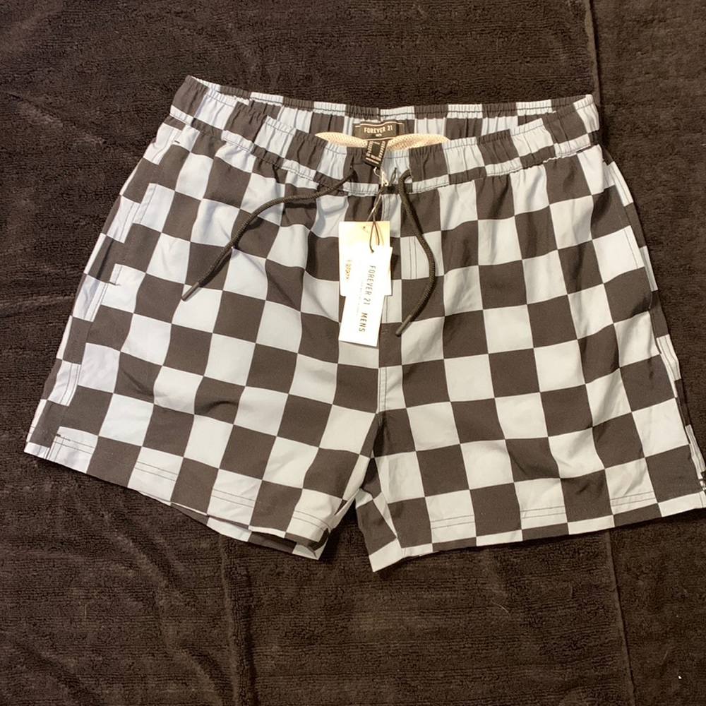Light Blue and Black Checkered Swim Shorts Size XL Men’s NEW